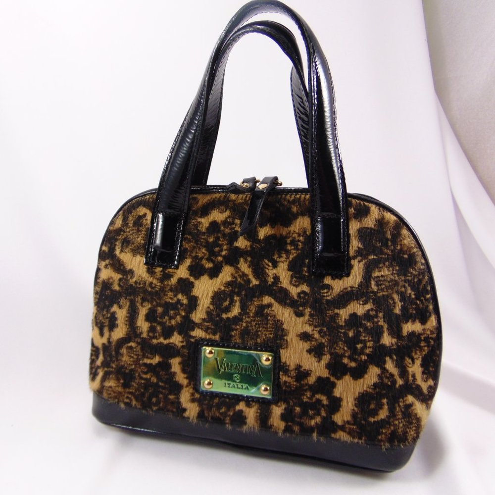 VALENTINA Bag in Genuine Leather, Black & Tan Calf Hair, Italy!